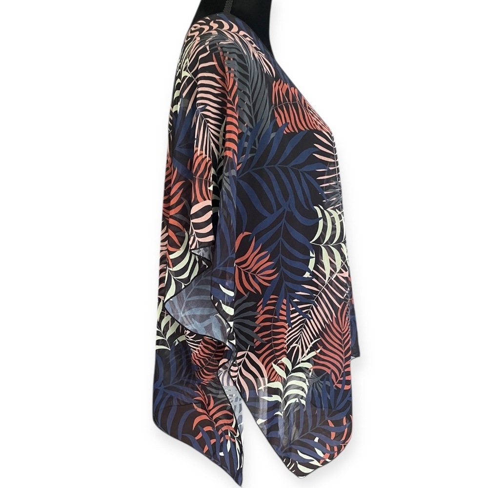 Chiffon Tropical Palm print Open Front Kimono One Size Semi Sheer Swim Coverup - Picture 2 of 3